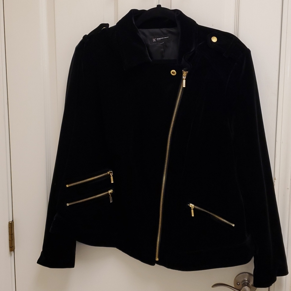 INC Black Velvet Moto Jacket